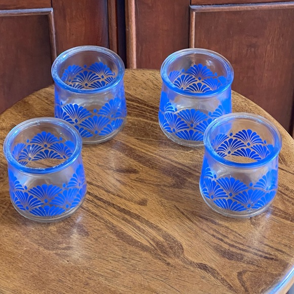 Four Yoplait Oui Blue Art Deco Fan Jars Limited Edition Lot of 4 - Picture 4 of 5